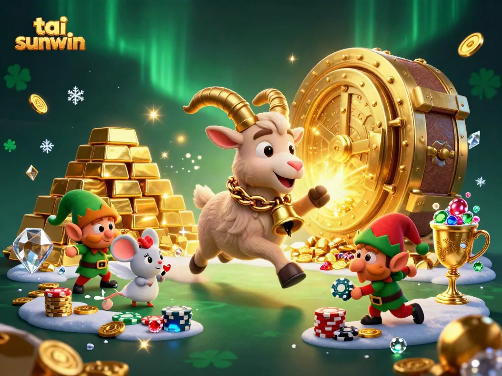 Experience the ultimate gaming thrill with tai sunwin, featuring dynamic casino elements in a festive 3D scene.