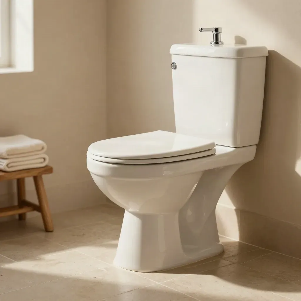 Nieuwe witte wc in een lichte Amsterdamse badkamer met verse afdichting en schone tegelrand.