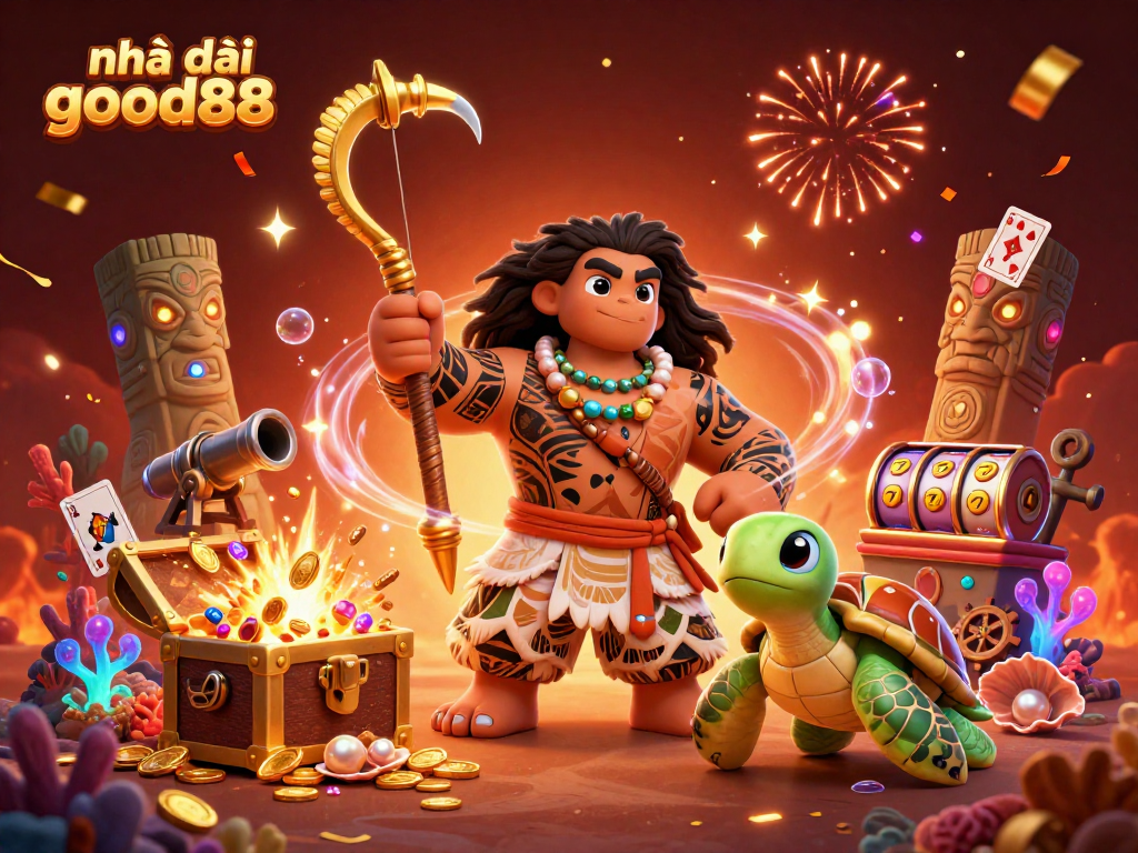 Experience the thrilling world of Nhà cái good88 as a Polynesian demigod and turtle uncover casino treasures.
