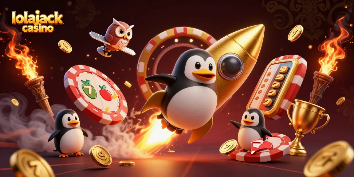 Spin and win big at lolajack casino with a vibrant golden penguin and exciting slot reels!