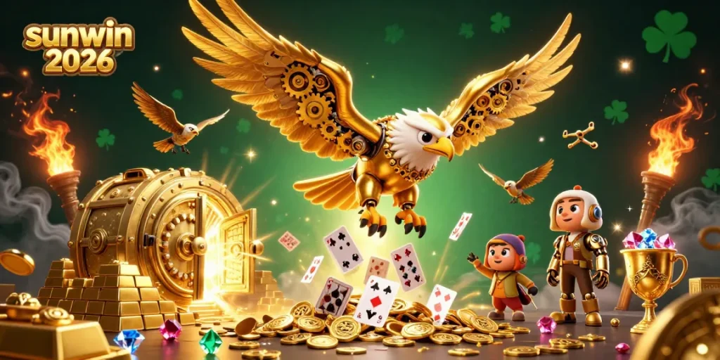Engage in thrilling gameplay at Sunwin 2026 with stunning visuals of golden treasures and dynamic casino elements