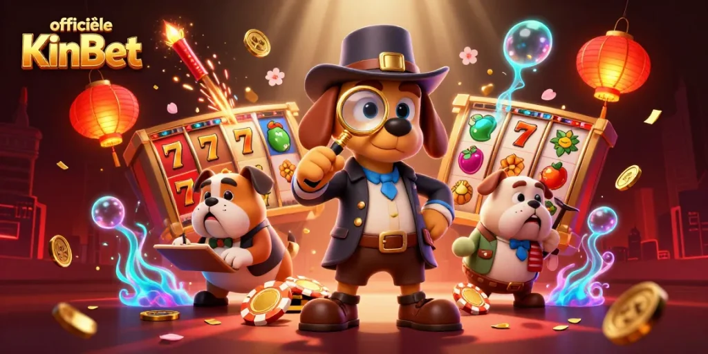 Engage in thrilling gameplay at officiële KinBet with a detective-themed casino adventure illustration.